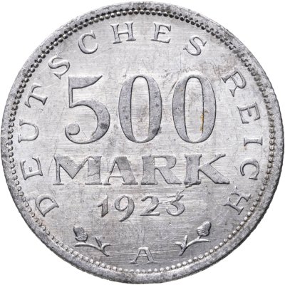 купить Германия 500 марок (mark) 1923, знак монетного двора "A" — Берлин