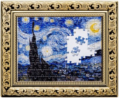 купить Остров Ниуэ 1 доллар 2022 "Паззл Ван Гог - Звездная ночь" в футляре с сертификатом