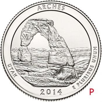 купить США 25 центов (квотер) 2014 P — Национальный парк Арки
