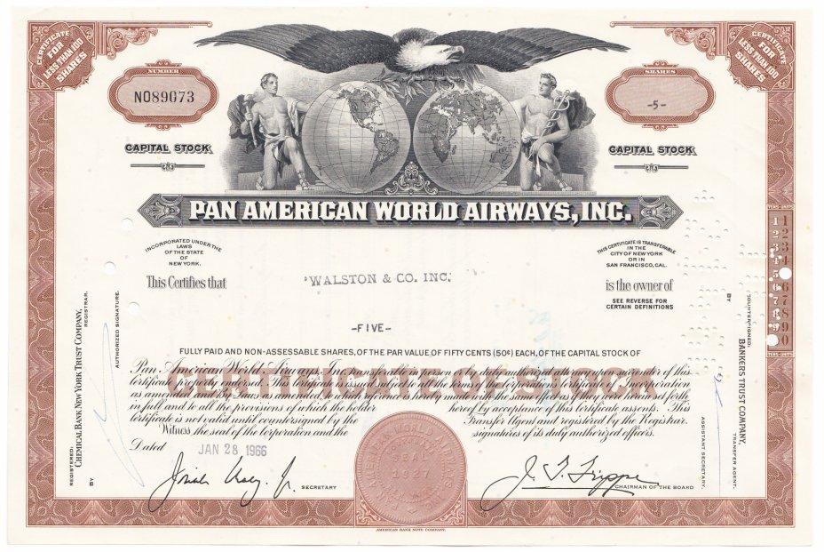 купить Акция США Pan American World Airways, Inc. 1964-1966 гг.