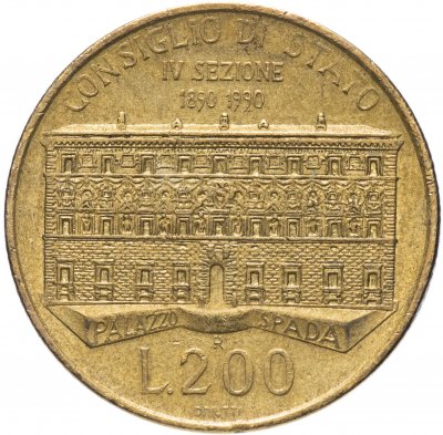 купить Италия 200 лир 1990 "100 лет со дня основания Государственного Совета"