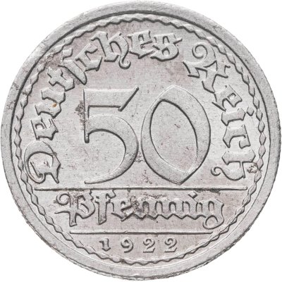 купить Германия (Веймарская республика) 50 пфеннигов (pfennig) 1922 A знак монетного двора "A" — Берлин