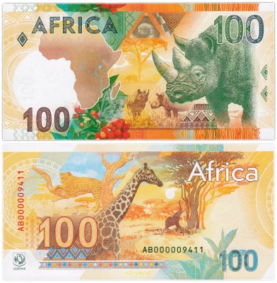 купить ГОЗНАК тестовая банкнота 100 2025 Африка - Носорог