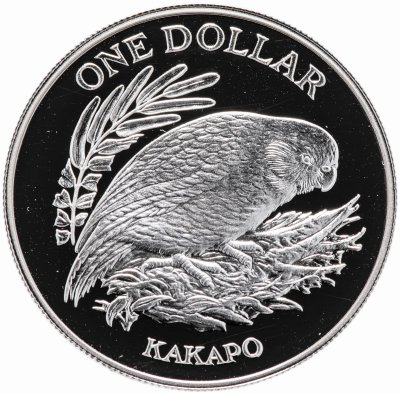 купить Новая Зеландия 1 доллар (dollar) 1986 Proof "Совиный попугай (Какапо)"