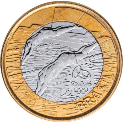 купить Бразилия 1 real (реал) 2014 "XXXI летние Олимпийские Игры, Рио-де-Жанейро 2016 swimming (плавание)"