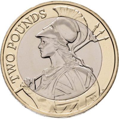 купить Великобритания 2 фунта (pounds) 2015, Портрет королевы с инициалами "JC"