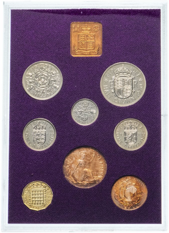 купить Великобритания годовой набор из 8 монет и жетона  1970 в официальном пластиковом буклете