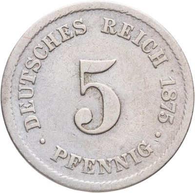 купить Германия 5 пфеннигов (pfennig) 1875 B знак монетного двора: "B" - Ганновер