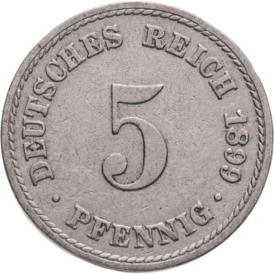 купить Германия 5 пфеннигов (pfennig) 1899, знак монетного двора: "A" - Берлин