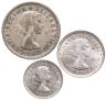 Купить Австралия набор из 3-х монет: 3, 6 пенсов и 1 шиллинг (pence, shilling) 1955-1965, с портретом Королевы Елизаветы II [4,95 грамм чистого серебра]