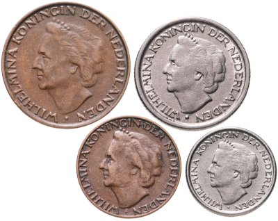 купить Нидерланды, набор из 4 монет 1948 года, Королева Вильгельмина