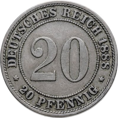 купить Германия 20 пфеннигов (pfennig) 1888 Знак монетного двора: "A" - Берлин