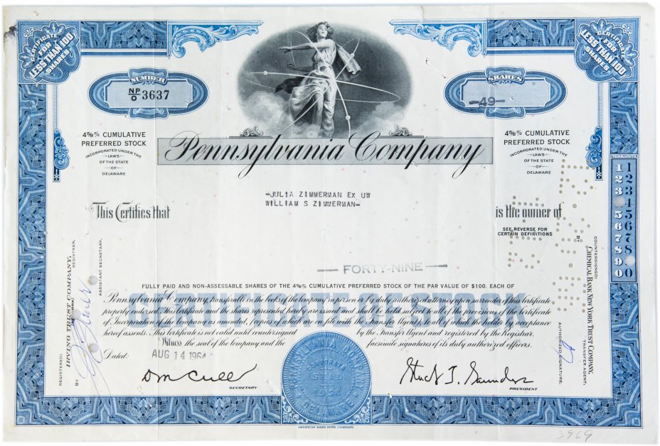 купить Акция США Pennsylvania Company 1964