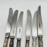 Купить Набор из 6 ножей с декором "Пламя" (подбор), мельхиор (медь-никель), СССР, 1960-1980 гг.