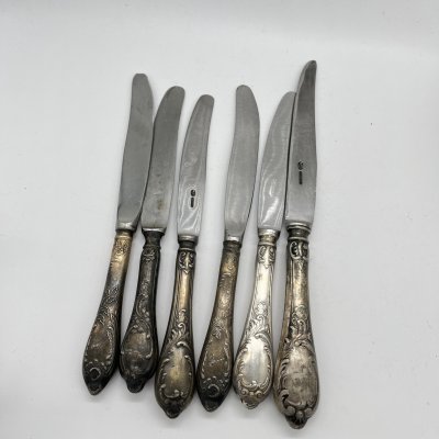 купить Набор из 6 ножей с декором "Пламя" (подбор), мельхиор (медь-никель), СССР, 1960-1980 гг.