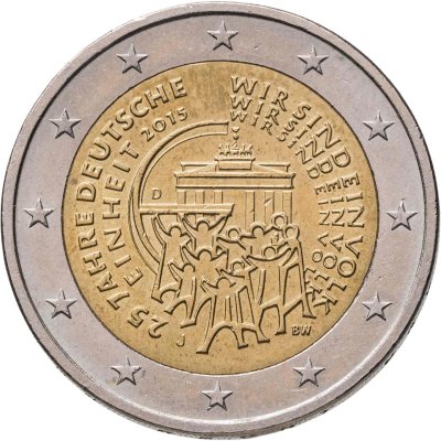 купить Германия 2 евро (euro) 2015 J 25 лет объединению Германии