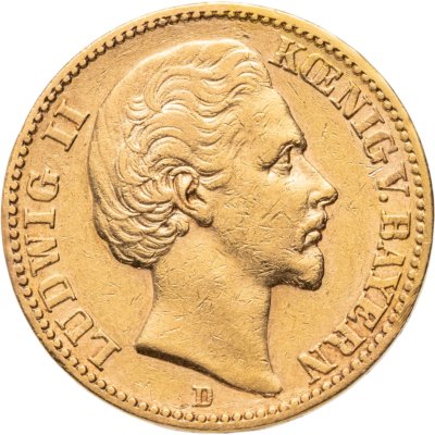 купить Германская империя (Бавария) 20 марок (mark) 1876, знак монетного двор: "D" - Мюнхен