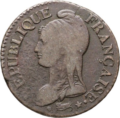 купить Франция 5 сантимов 1798-1799, 7 год республиканского календаря, знак монетного двора: "A" - Париж