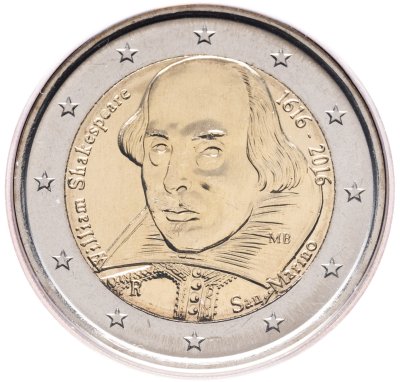 купить Сан-Марино 2 евро (euro) 2016 "400 лет со дня смерти Уильяма Шекспира"