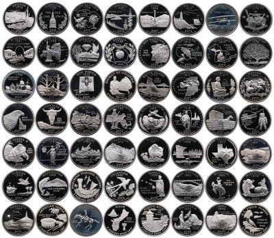 купить США набор из 2-х случайных монет 25 центов (1/4 доллара, квотер) S 1999-2009 "Штаты и Территории" PROOF