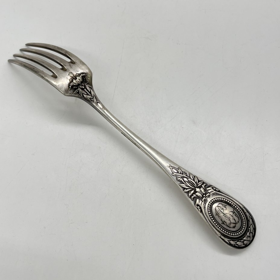 Купить Вилка с декором и монограммой "C. L."  на ручке, металл, серебрение, Christofle, Франция, 1877-1886 гг.