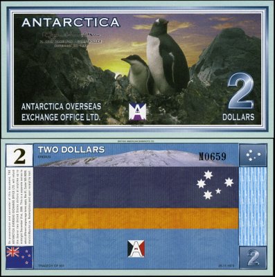 купить Антарктида 2 доллара 28.11.1999 [Бумага Pick NL] "Банкнота выпущена специально для коллекционеров и не является официальной денежной единицей."