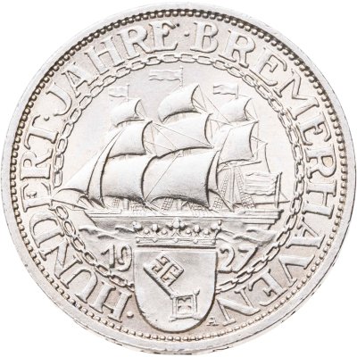 купить Германия, Веймарская республика 3 рейхсмарки 1927 "100 лет Бремерхафену"
