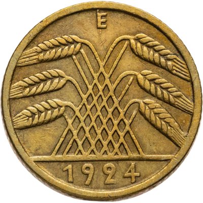 купить Германия 5 рентных пфеннигов (rentenpfennig) 1924 E знак монетного двора "E" — Мульденхюттен