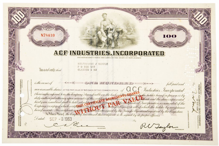 купить Акция США ACF INDUSTRIES, INCORPORATED  ( state of New Jersey) 1963- 1977 гг.