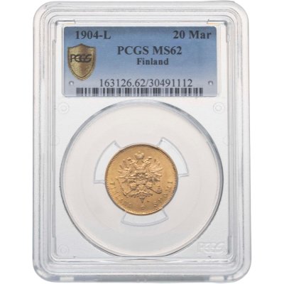 купить 20 марок 1904 L, монета для Финляндии в слабе PCGS MS62
