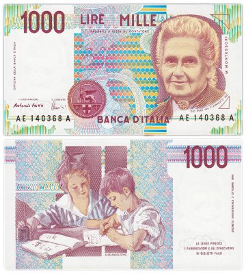 купить Италия 1000 Лир 1990 "Мария Монтессори. Школа Монтессори"