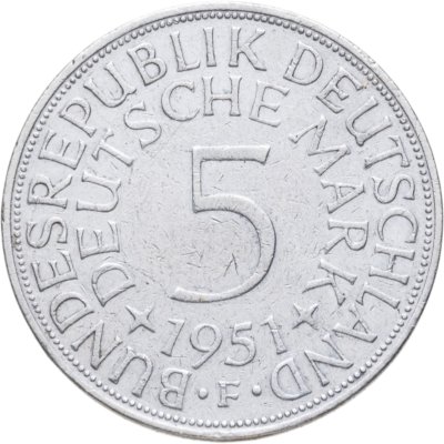 купить Германия 5 марок (deutsche mark) 1951 F знак монетного двора: "F" - Штутгарт