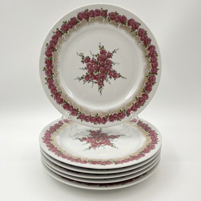 купить Набор из 6-ти десертных тарелок с цветочным декором, фарфор, деколь, золочение, Graf Von Henneberg Porzellan, 1777 Jlmenau, ГДР, 1973-1977 гг.