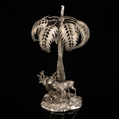 купить Скульптурная композиция "Олени под пальмой" (с дарственной надписью 1948 года), металл, никелировка, Европа, 1910-1940 гг.
