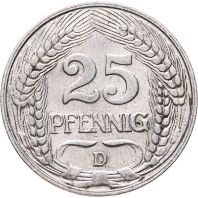 купить Германия 25 пфеннигов (pfennig) 1912 D