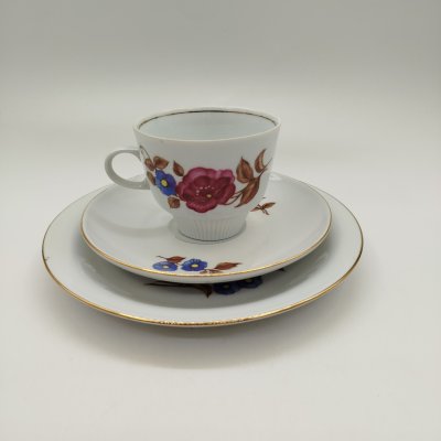 купить Чайная тройка с цветочным декором, фарфор, деколь, золочение, Colditz (Кольдиц), ГДР, 1970-1980 гг.
