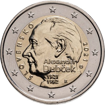 купить Словакия 2 евро 2021 100 лет со дня рождения Александра Дубчека