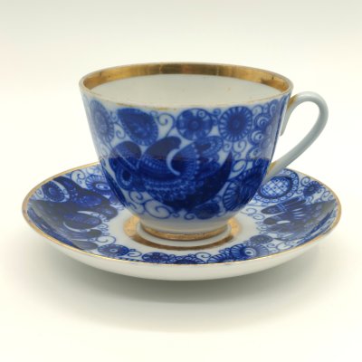 Купить Пара чайная "Жар-птица", фарфор, деколь, золочение, Ленинградский фарфоровый завод (ЛФЗ), СССР, 1970-1991 гг.