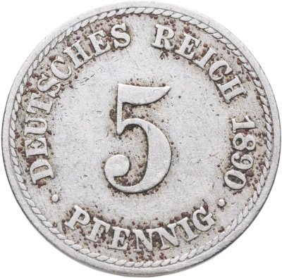 купить Германия 5 пфеннигов (pfennig) 1890 A знак монетного двора: "A" - Берлин