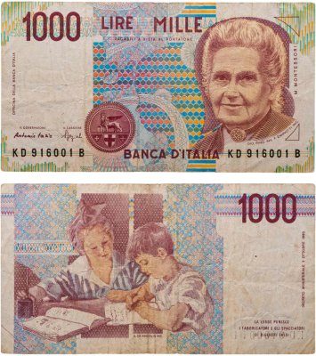 купить Италия 1000 лир 1990 "Мария Монтессори. Школа Монтессори"