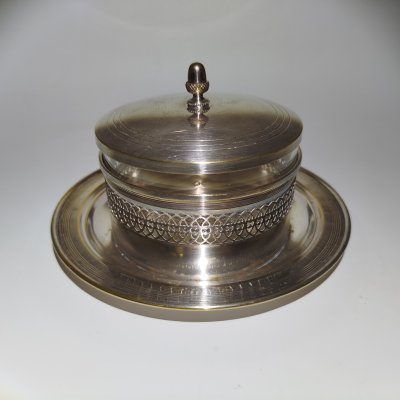 купить Сахарница в ажурной металлической оплетке, стекло, сплав металлов, Западная Европа, 1950-1970 гг.