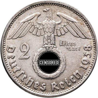 купить Германия 2 рейхсмарки (reichsmark) "Гинденбург" 1939 Третий рейх, знак монетного двора "В" - Вена