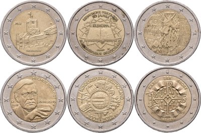 купить Германия набор юбилейных монет 2 евро (euro) 2007-2023 (6 штук)