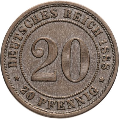 купить Германия 20 пфеннигов (pfennig) 1888 E знак монетного двора: "E" - Мульденхюттен