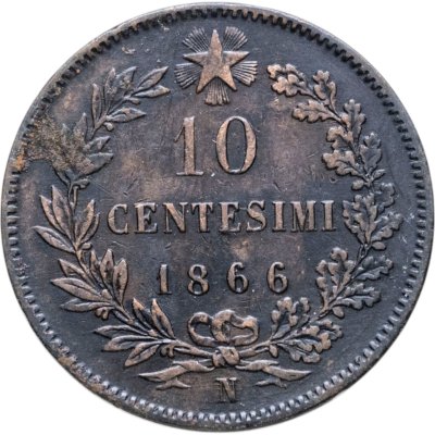 купить Италия 10 чентезимо (centesimi) 1866 Знак монетного двора: "N" - Неаполь