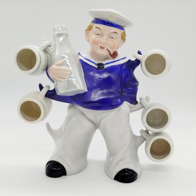 купить Штоф с 5 стопками "Моряк", фарфор, роспись, ГДР, 1960-1970 гг.