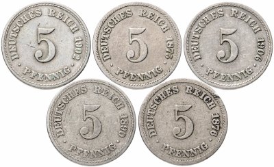 купить Германия (Германская Империя) 5 пфеннигов 1875-1906 набор из 5 монет