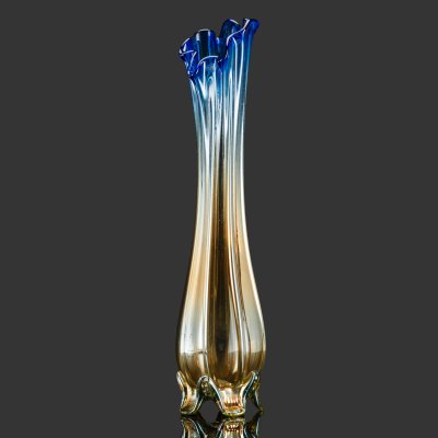 купить Ваза для цветов (высокая) золотисто-голубого цвета, стекло, гутная техника, люстр, Европа, 1990-2000 гг.