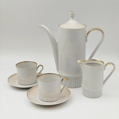 купить Сервиз кофейный с золотистым орнаментом, на 2 персоны (6 предметов), фарфор, золочение, Volkstedt Beyer & Bock, ГДР, 1948-1990 гг.