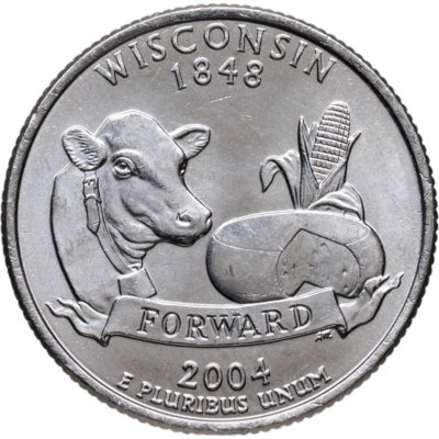 купить США 1/4 доллара (квотер, 25 центов) 2004 D "Штат Висконсин"